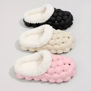 [Lightweight Non-Slip Massage Slippers] Women's Massage Bubble Slippers, Lightweight Non-Slip EVA Indoor Slides, Solid Color Fabric Lined Comfort Footwear with Hand Washable Insole