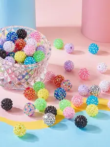 50pcs Resin Rhinestone Bubblegum Beads 16mm Disco Ball AB Color Resin Round Gumball Beads for Beadable Pen Lanyards Keychain Bag Chain Jewelry Making