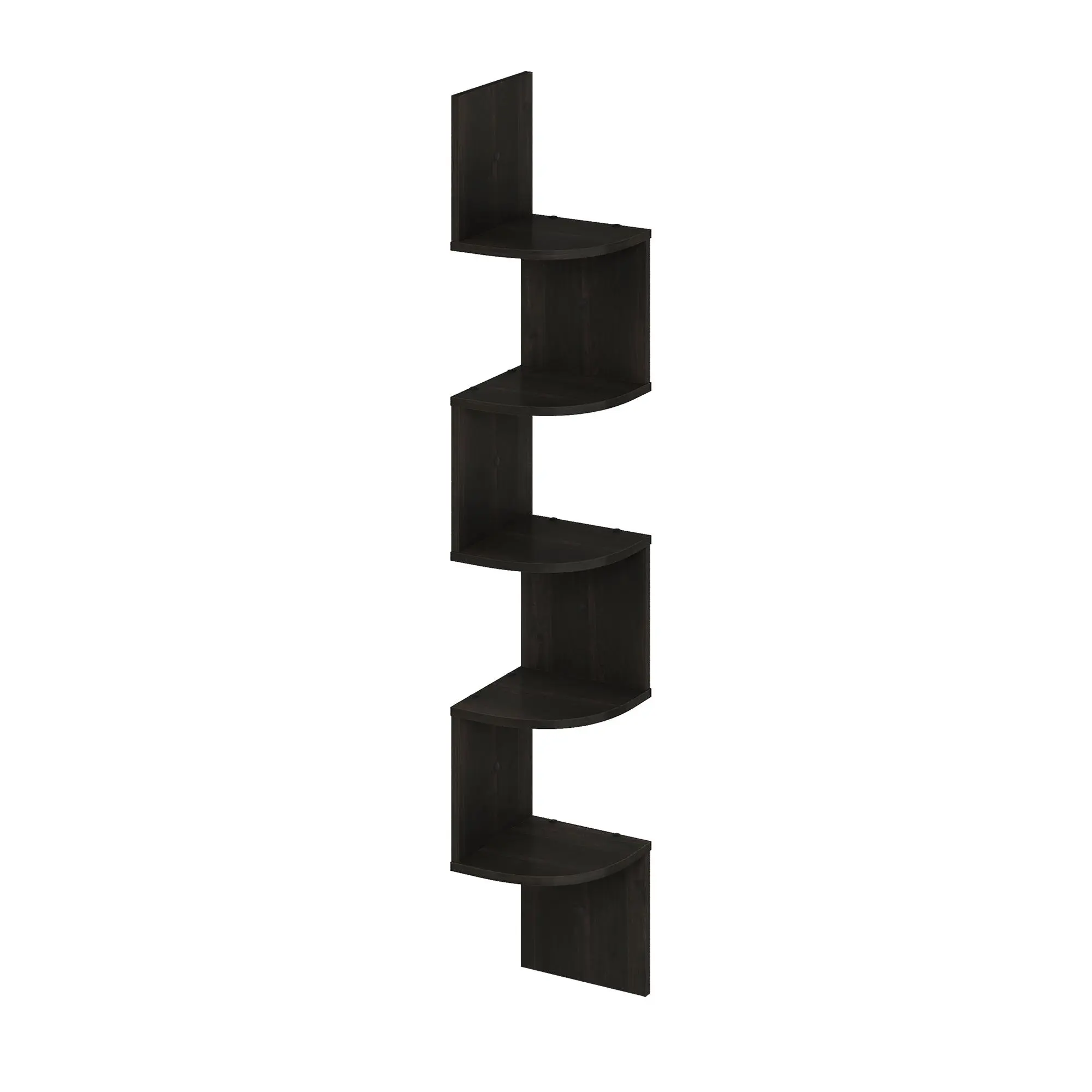 ROSSI 5-Tier Floating Corner Shelf for Wall, Corner Zigzag Shelf Wall Mounted, Radial Wall Mount Shelves, for Home Office, Living Room, Bedroom, Bathroom, Espresso