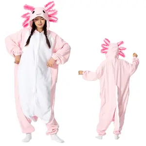 Animal Kigurumi Costume Halloween Onesie Pink Axolotl For Women Men Adult Kids Pyjamas Cartoon Pajama Cosplay Party Homewear