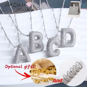 Cubic Zirconia Bubble Alphabet 26 A-Z Letter Necklace, Personalized Monogram Necklace,Balloon Initial Necklace Gifts for Women Girls