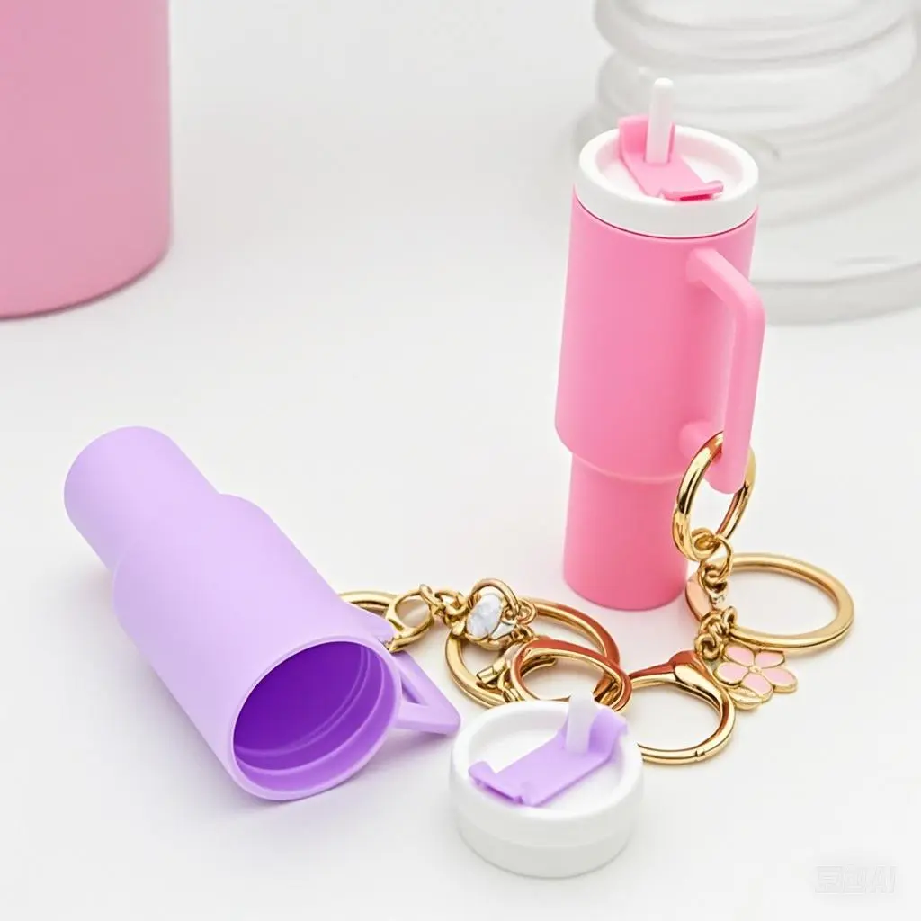 Cute Mini Tumbler Cup Keychain with Removable Lid & Chapstick Holder - Keychain for Bags, Exquisite Women's Birthday Gift, Functional Fashion Costume Jewelry Accessory, Happy Birthday, Coin Storage, Thanksgiving, Pla Plastic