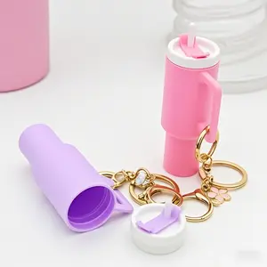 Tumbler Cup keychain with Removable Lid-Chapstick Holder，Functional keychain，Matching exquisite birthday gift for women，Anniversary Gift，Cute Mini Cup Flower Charm for School Bag Backpack， Mother's Day gifts