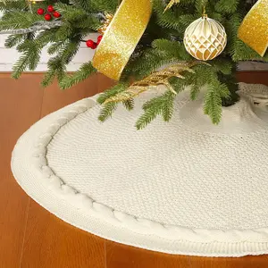 Knit Christmas Tree Skirt, Luxury Cable Knitted Thick Rustic Xmas Tree Decoration (Cream, 36")