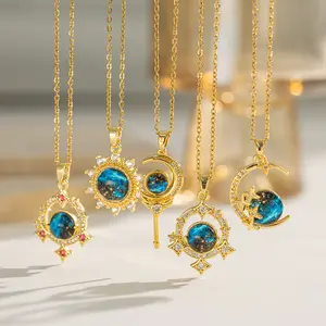 Sparkling Star Moon Pendant Necklace Women Elegant Celestial Jewelry Gift Dainty Layering Chain with Cubic Zirconia for Daily Wear