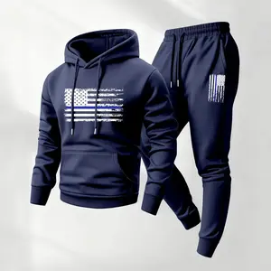 Men's America Flag Printed Hoodie and Drawstring Sweatpants Set, Menswear, Casual Athletic Long Sleeve Hooded Jacket & Trousers for Fall & Winter, Men's Clothing for Daily Wear, Sportswear Indoor Outdoor, Tracksuit, Athleisure Summer Clothes