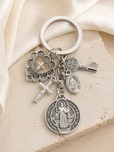 Religious Fun Keychain | St. Benedict and Our Lady Cross Keychain with Various Accessories, Prayer Protection Charm for Bag and Phone Decoration, Elegant Creative Gift, Ideal for Christmas, Halloween, Summer, Winter, Valentine's Day, New Year, Essential H