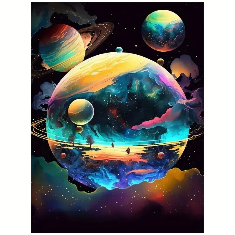 Unframed Canvas Wall Art Planets Space Galaxy Oil Painting Poster Mural for Bar,Living Room,Bedroom,Decor Decoration Ornaments Artistic Print Photo Home