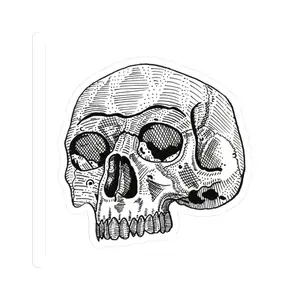 White Retro Etched Skull Kiss-Cut Sticker