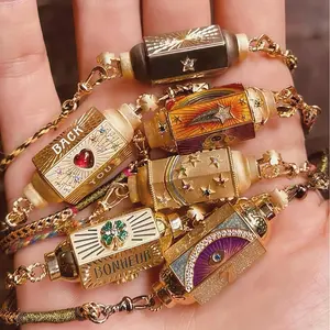 Retro Colored Stainless Steel Tarot Cards Pendant Necklace For Women Handmade Braided Rope Chain Jewelry Accessories