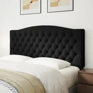 【Summervibes】Modern Design Queen Headboard Only Upholstered Velvet/Linen Tufted Wall Mounted with Solid Wood Legs 62Wx50.5H ,Wall Mounting Options