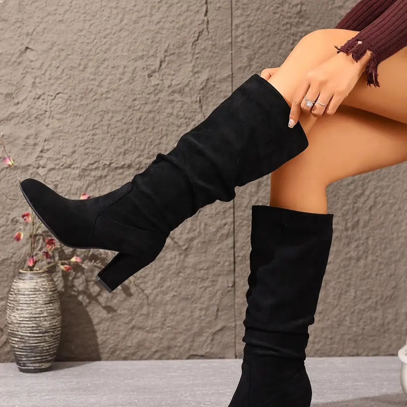 3-Color High Heel Women's Long Leg Boots, Comfortable and Warm, Knee-High Wide Leg Circumference Design, Classic Fashion Boots, Christmas Outfit Pairing