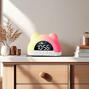 USB Powered Digital Multifunctional Alarm Clock with 11 Colors RGB Mood Light Dual Alarm 5 Levels Brightness Adjustment Night Mode Snooze Music Table Clock 4 Levels Adjustable Volume Wake-up Sleep Reminder 12/24H USB Output Charging Port LED Display Clock