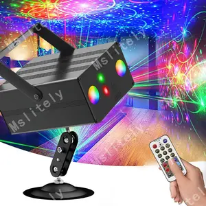 Aluminum Square Disco Projection Light with Mounting Bracket And Remote Control, USB Power Cord Power Supply, Red And Green Beams + 6LED Background Lights, RGB Lighting, Suitable for Christmas, Halloween And Family Parties