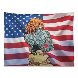 JoJo's Bizarre Adventure Tapestry Steel Ball Run Diego Brando DIO American Flag Wall Hanging, JJBA Anime SBR Banner Decor for Bedroom, Dorm & Man Cave