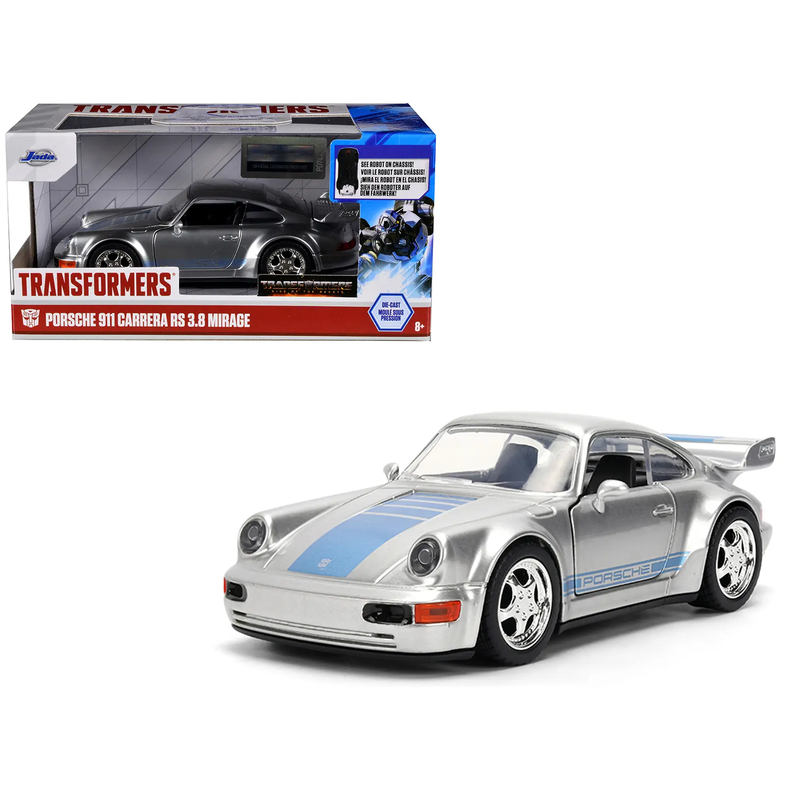 Porsche 911 Carrera RS 3.8 "Mirage" Silver Metallic with Blue "Transformers" (2023) Movie 1/32 Diecast Model Car by Jada