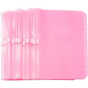 Pink A5 Binder Pockets 12pcs Zipper Cash Envelopes Pouch Loose Leaf Bags 6 Holes PVC Zip Organizer Folder for Planner Journal Budget Filing