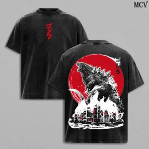Godzilla Vintage Washed T-Shirt – Classic Monster Movie Tee Oversized Heavy Cotton Unisex Streetwear Top Retro Film Shirt