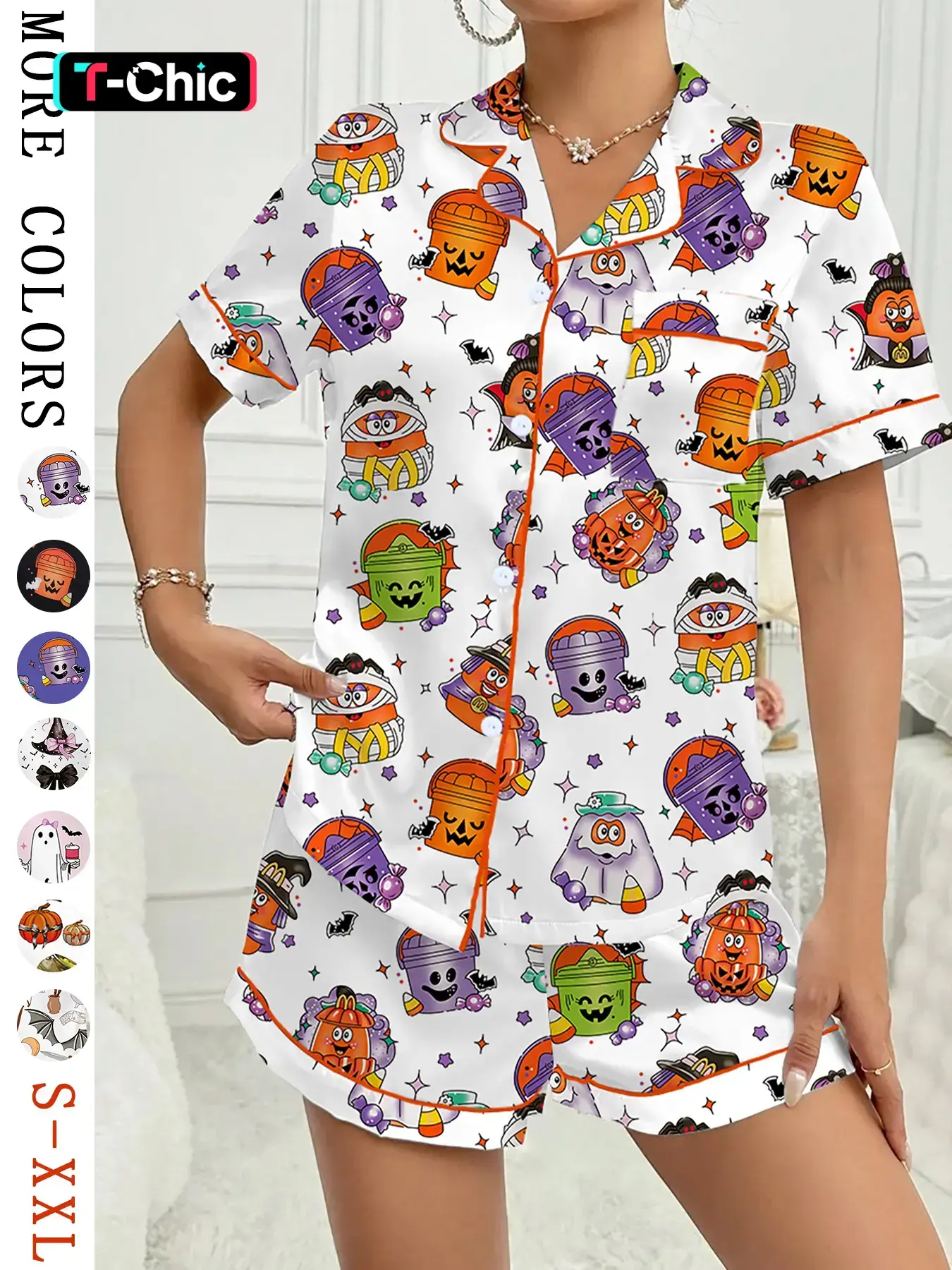 Women's Halloween Bat Print Pajama Set, Casual Comfy Short Sleeve Top & Shorts Loungewear Set, Ladies Sleepwear for All Seasons, Womenswear