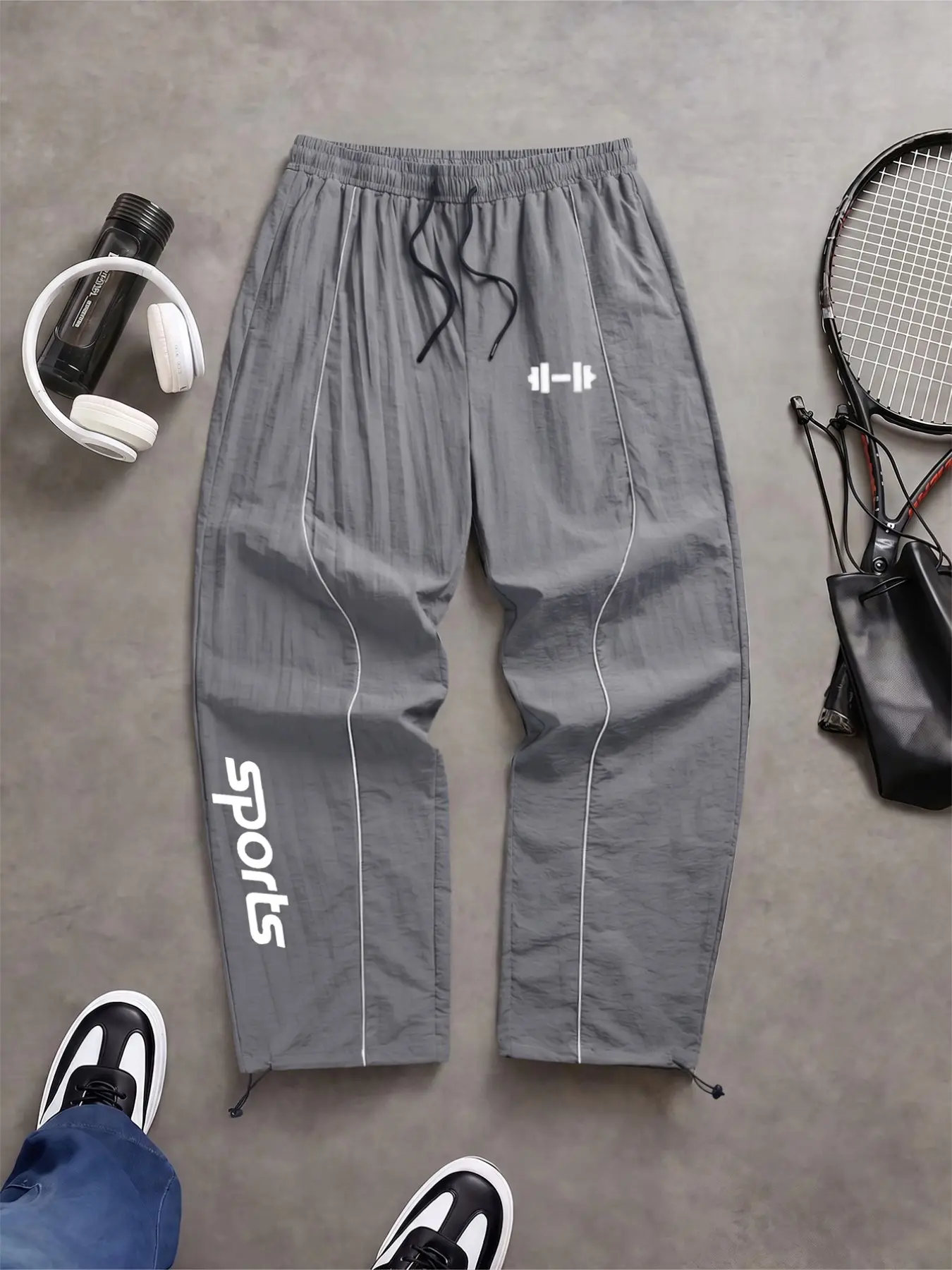 Men's Casual Sports Pants, Vintage Street Style, 100% Polyester, Breathable, Elastic Waistband, Loose Fit, Ideal for Gym, Basketball, Daily Wear