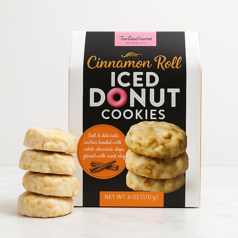 Too Good Gourmet Donut Shoppe Cookies 4-Pack Variety Glazed Donut Cinnamon Roll Apple Fritter Soft Chewy Sweet Assortment Perfect for Morning Coffee or Anytime Treat