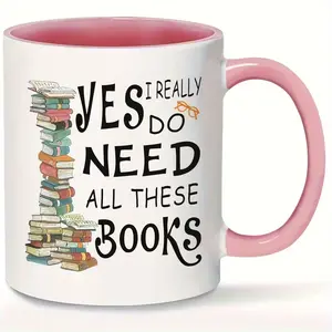Pink Book Lover Coffee Mug - 11oz Insulated with Stack of Books Design - Perfect Gift for Bookworms, Birthdays, or Book Lover Appreciation|Playful Text Design|Glossy Finish
