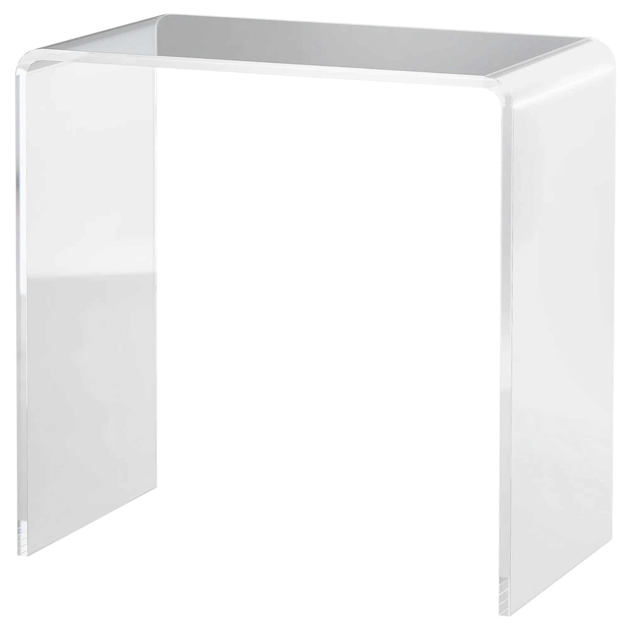 Modern Clear Acrylic End Table - Waterfall Side Table with Rounded Edges, Storage, 21"x12"x21", Ideal for Small Spaces
