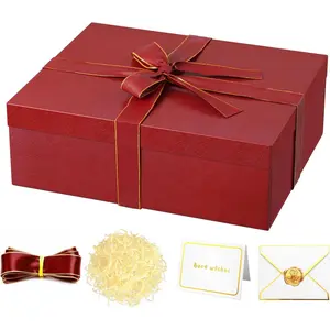 Red  Box 16.5''x13''x5.5'' - Large  Boxes with Lid for Presents Packaging, Birthday, Christmas, Wedding, Anniversary, Big  Box with Ribbon, Shred Filler, Card, Wax Seal (Red)
