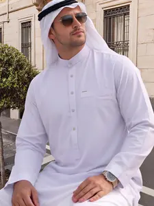 Islamic Traditional Men's Stand Collar Long Robe, Business Casual Loose Fit, Ideal for Eid Al-Adha & Gift Giving