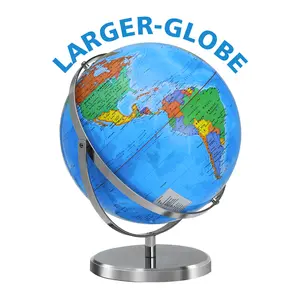 15.4'' Tall Globe,Globe of the World with Stainless Stand,720 Spin World Globe for Kids Learning