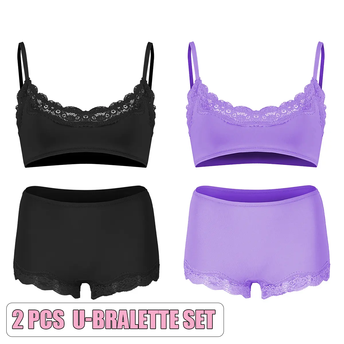 U-Bralette Set(Black/Purple)