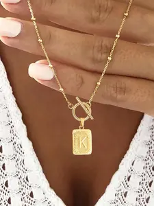 Letter K Pendant Necklace for Women, Alphabet Necklace, Stainless Steel Jewelry for Party, Daily Clothing Decor, Trendy All-match & Exquisite Jewelry for Birthday Gift, Stainless Steel Necklaces, Initial Letter Necklace, Modern Versatile Accessories