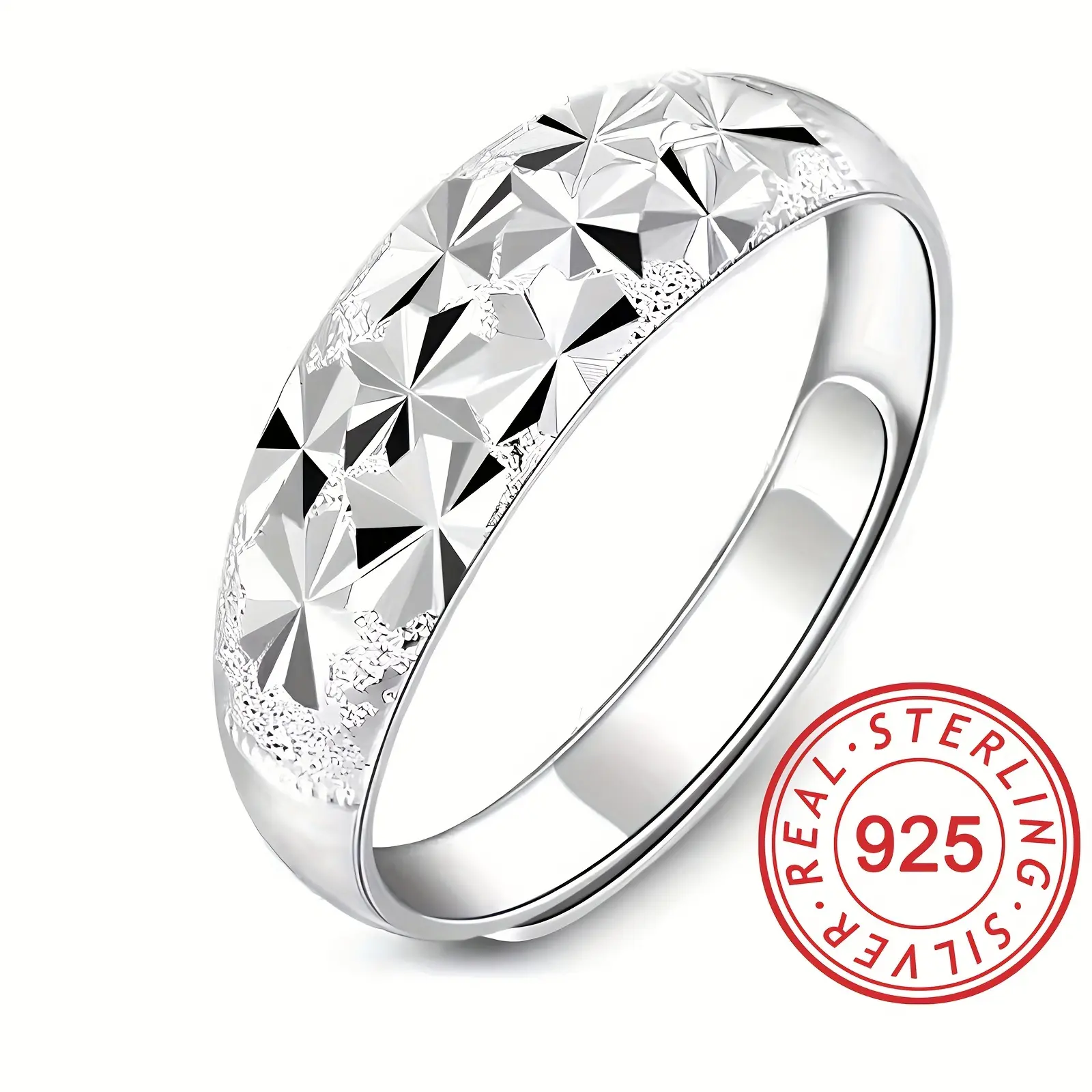 Unisex 925 Sterling Silver Band Ring - Fashionable, High Quality, Geometric Carved Plated Surface, Adjustable, 2.4g/0.08oz, Customizable with Names
