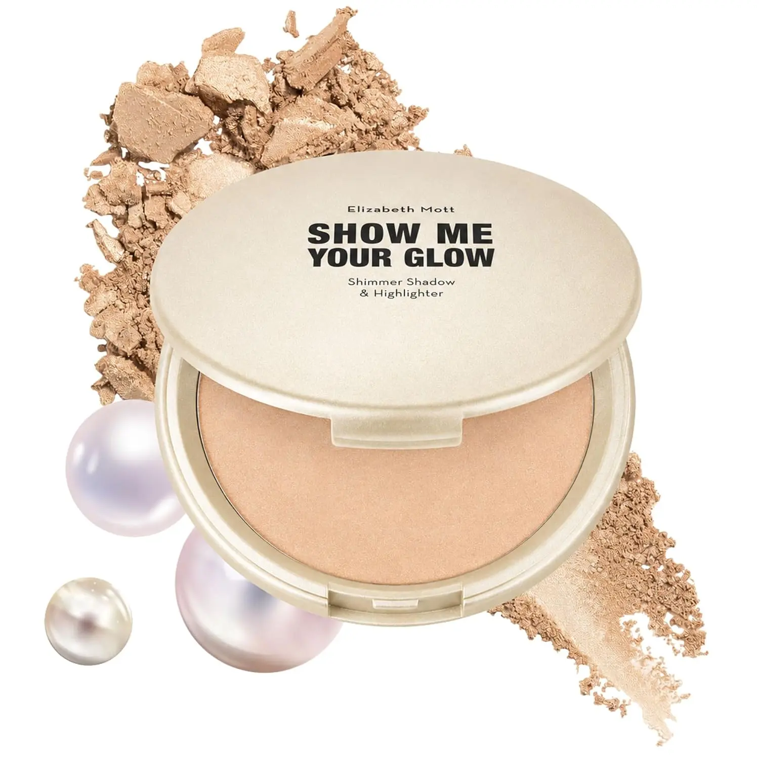 Elizabeth Mott Show Me Your Glow Highlighter Powder - Champagne Shimmer Illuminator for Face & Eyes, Buildable Lit-From-Within Glow, Long-Lasting Water-Resistant, Finely Milled, Cruelty-Free