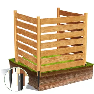 #Summervibes Air Conditioner Fence 3-Panel Pool Equipment Enclosure 48" x 48" x 36"  Outdoor Privacy Screens with Metal Stakes Wood Trash Can Fence