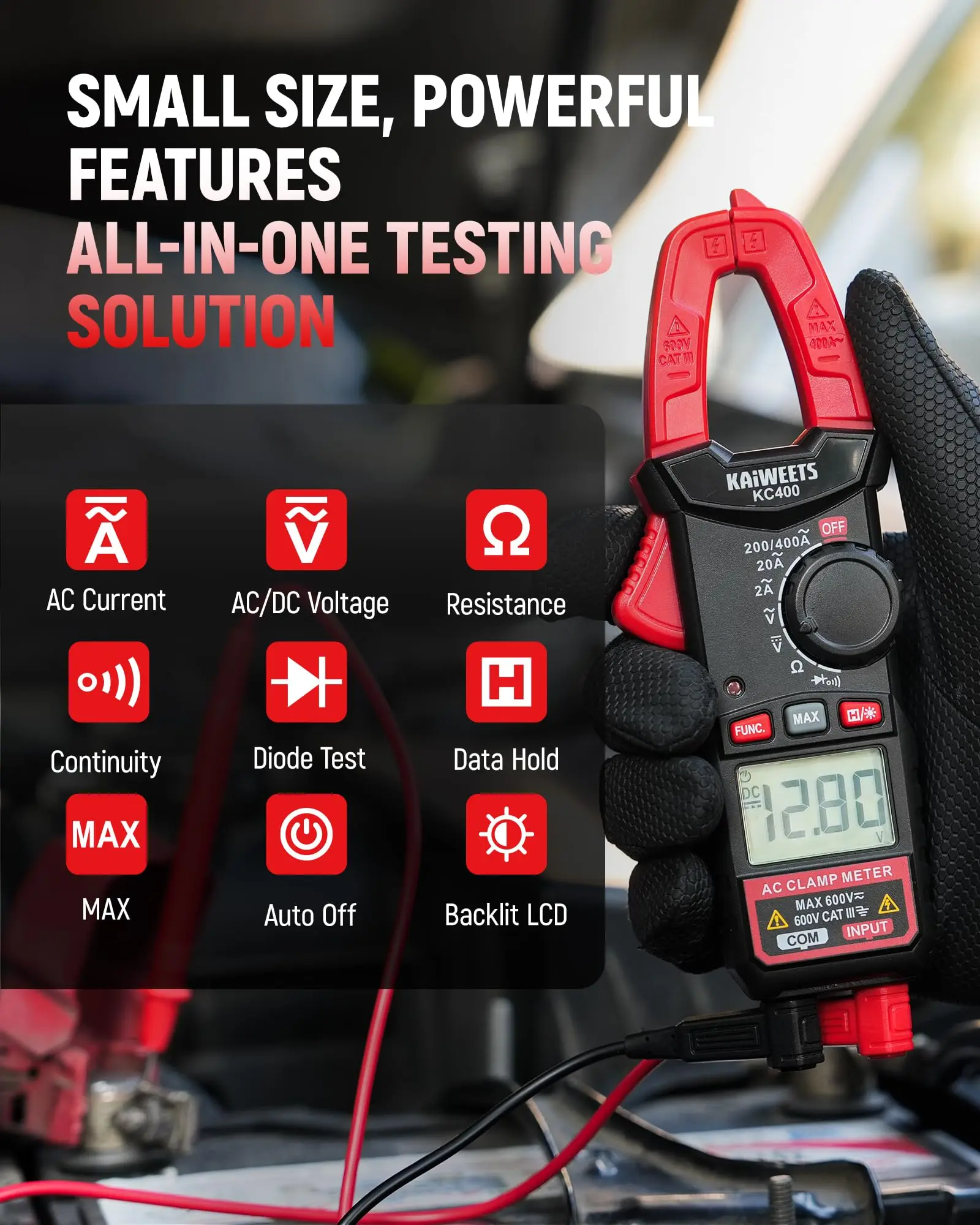 Multimeter, KAIWEETS Clamp Meter Multimeter, Portable 2000 Counts LCD AC Amp Meter, 400A AC Current & 600V AC/DC Voltage Tester, Auto Ranging Voltage Check Tool with Ohm Volt Resistance Continuity Diode Test for Home Repair, Automotive & Electrical Work