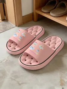 1 Pair Bunny Cake Dessert Themed Printed Hollow Massage Thick Sole Slippers, Cute Girl Style, Non-slip Soft Sole, Quick-dry for Bathroom, Indoor & Outdoor Dual-use, Open Toe Slides, Bathroom Casual Slippers