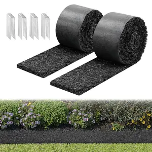 VEVOR Rubber Mulch Mat Roll, 2 Rolls 120x 4.5 in, Recycled Rubber Permanent Mulch Edging Border, Natural-Looking Flower Barrier with Stakes, 0.5 in Thick Cuttable Garden Edgings for Landscaping