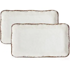 Farmhouse Large Serving Platters, 2 count Melamine Dinnerware Set, 17.5 x 10 Inches  Serving Tray, Rectangle White Rustic Trays Set of 2