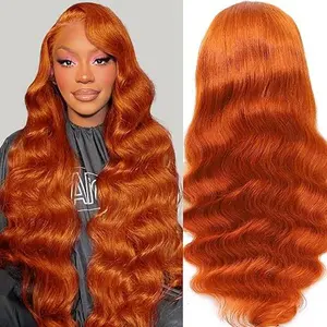 Ginger 13x6 HD Lace Front Wigs Body Wave Human Hair Dark Ginger Glueless Lace Frontal Wig 350# Colored Pre Plucked with Baby Hair Hairline 18 Inch 180% Density for Women