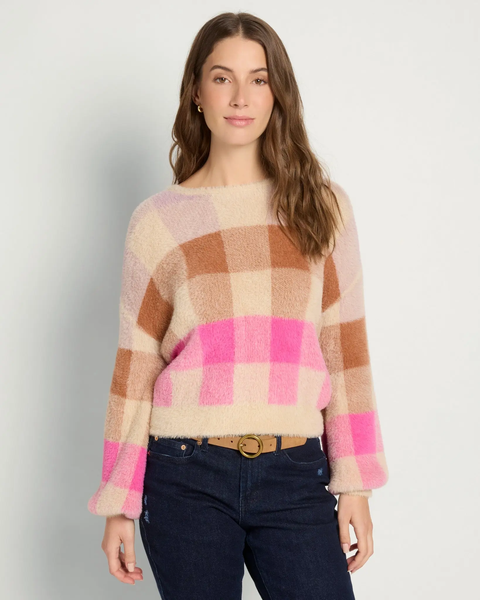 Eyelash Plaid Sweater