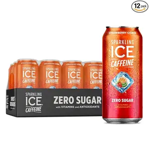 Sparkling Ice +Caffeine Strawberry Citrus Sparkling Water, with Antioxidants and Vitamins, Zero Sugar, 16 fl oz Cans (Pack Of 12)