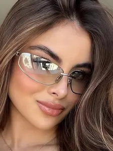 Summer frameless oval Y2K retro luxury high-end outdoor cycling/driving glasses with brown lenses and gold frame Classic Oval Sunglasses Vintage Rimless Sunglasses