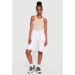 Poplin High Waisted Cargo Pocket Bermuda Shorts