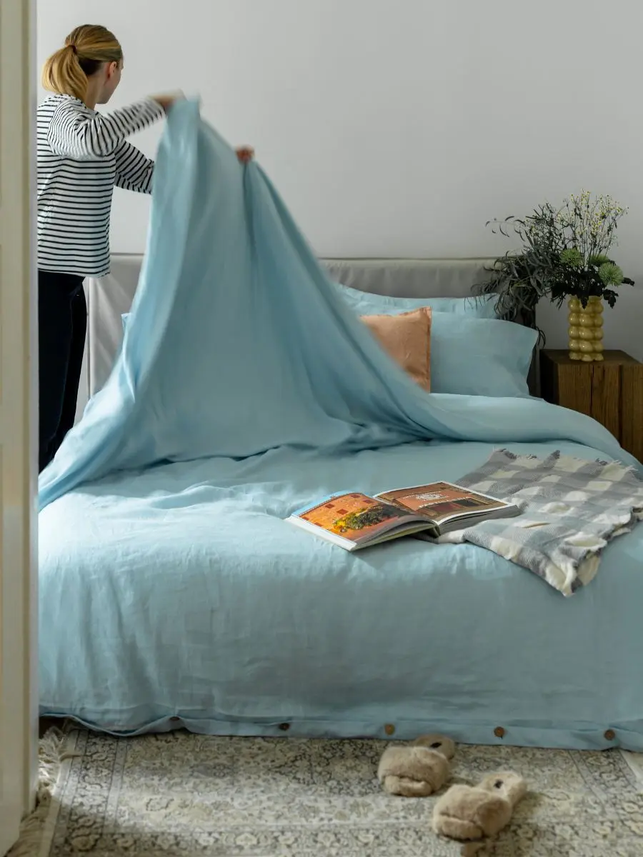 Sky Blue 100% Flax Linen Deep Pocket Sheet Set