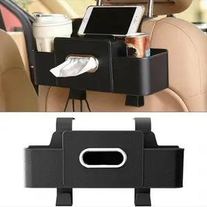 Car Organizers and Storage Box Multifunctional Car Seat Back Storage Box with Tissue Holder 2 Cup Holders & Bags Hooks Back Seat Car Organizer