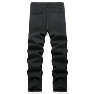 2025 Men'S Streetwear Fashion Jeans with Unique Print Design - Loose Fit Straight Leg Denim Pants, Black with White Cross Patterns, Non-Stretch Fabric, Casual Style for All Season Cotton Menswear