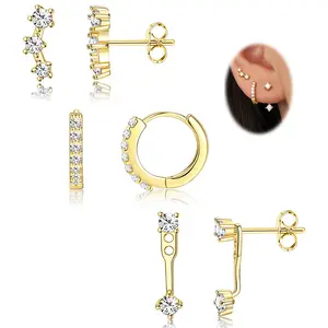 6PCS 18K Gold Plated Earring set Drop Hoop Hypoallergenic Trendy Earrings For Multiple Piercing Jewelry Gift