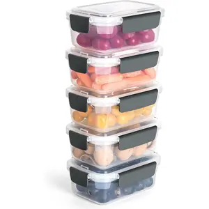 3-Cup Food Storage Containers Set (5 Pack), Plastic Rectangle Containers with Lids, Nestable, Freezer & Dishwasher Safe for Meal Prep & Kitchen Storage
