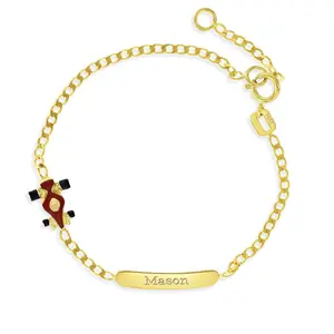 14k Gold 5"- 6" Engravable Red Car Baby / Toddler / Kids Bracelet Enamel